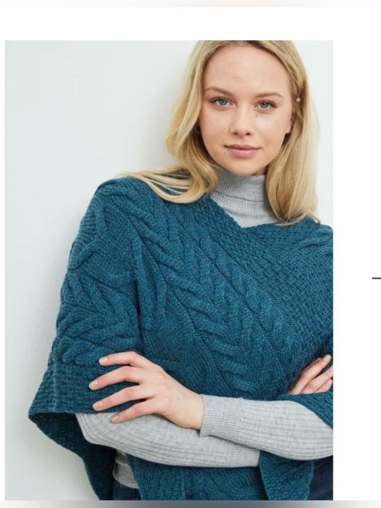 Aran Crafts Sweaters - Aran Mills Cable Knit Triangular Poncho Merino Wool , One size